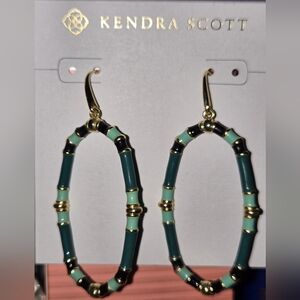 ✨️Kendra Scott Chic Gold and Teal-Bamboo 🎍Hoop Earrings ,⭐️Used 1 Time EUC⭐️